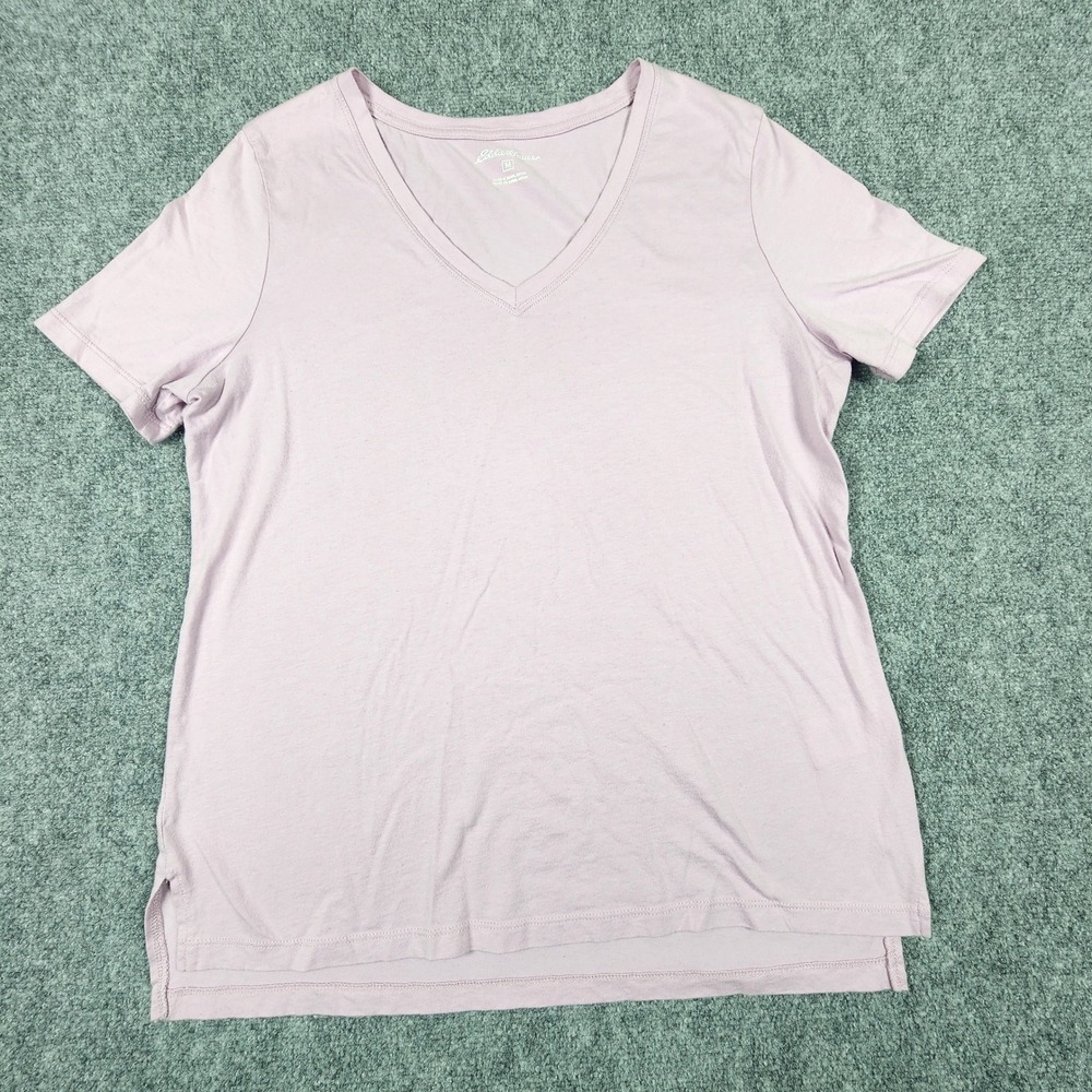 Eddie Bauer Womens V-Neck‎ T-Shirt Lavender Purple Cotton Modal Short Sleeve M